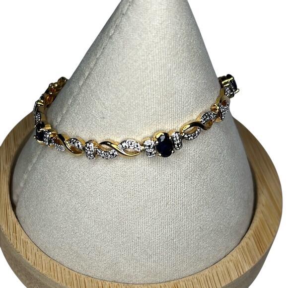 Bracelet 14k Yellow Gold Over Sterling Silver blue gemstone Infinity Chain  7” - Picture 1 of 4